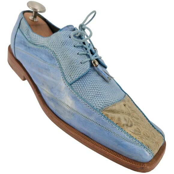 Romano Exotic Shoes Other - Vintage Exotic Romano Eel Crocodile Dress Shoes Baby Blue Cream Derby Oxford 9.5
